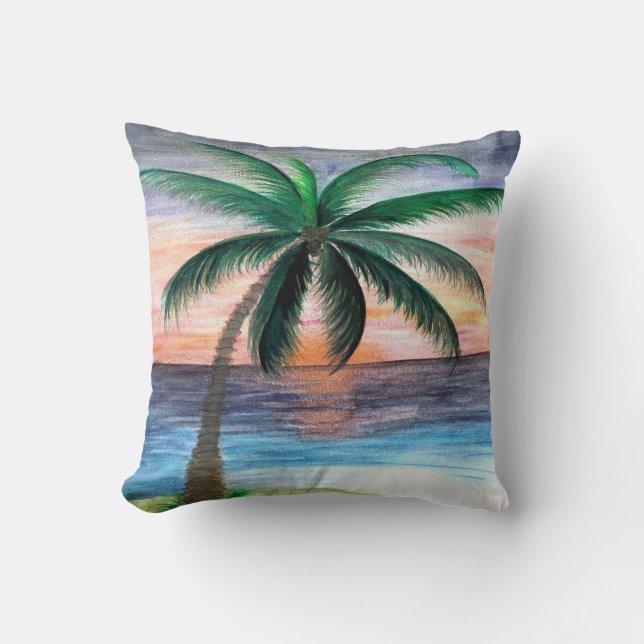 Sunset palm tree throw pillow (Front)
