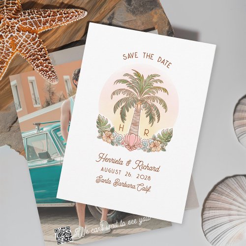 Sunset Palm Tree Watercolor Monogram Beach Save The Date