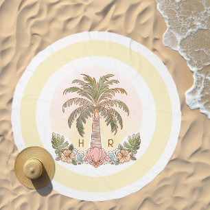 Sunset Palm Tree Watercolor Monogram Beach Towel