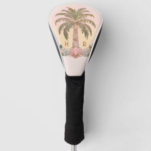 Sunset Palm Tree Watercolor Monogram Pink Golf Head Cover