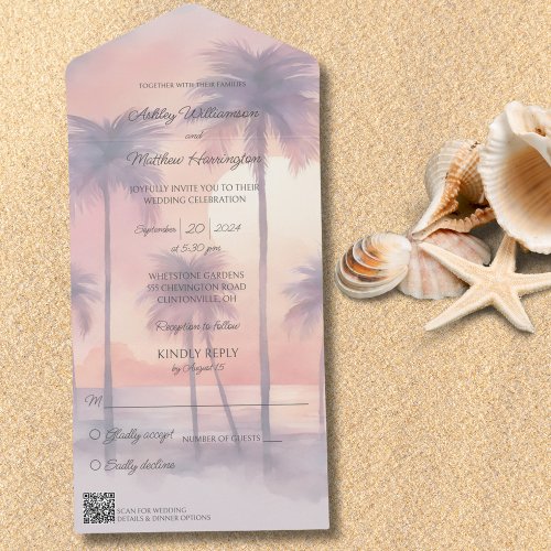 Sunset  Palm Trees All in One Wedding Invite
