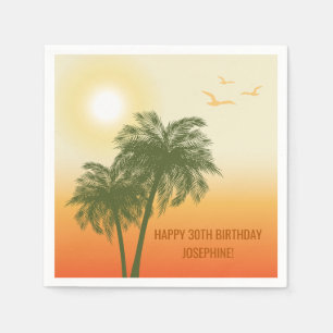 Sunset Palm Trees And Birds Tropical Birthday Napkins