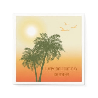 Sunset Palm Trees And Birds Tropical Birthday Napkins