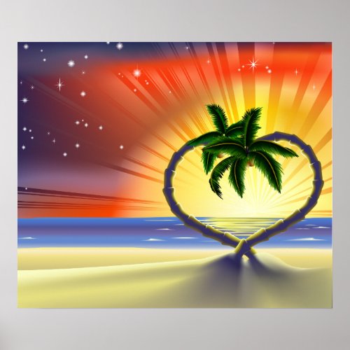Sunset Palm Trees Beach Poster