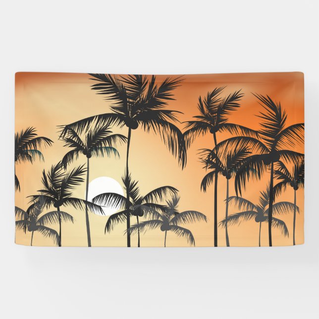 Sunset Palm Trees Beach Summer Banner (Horizontal)
