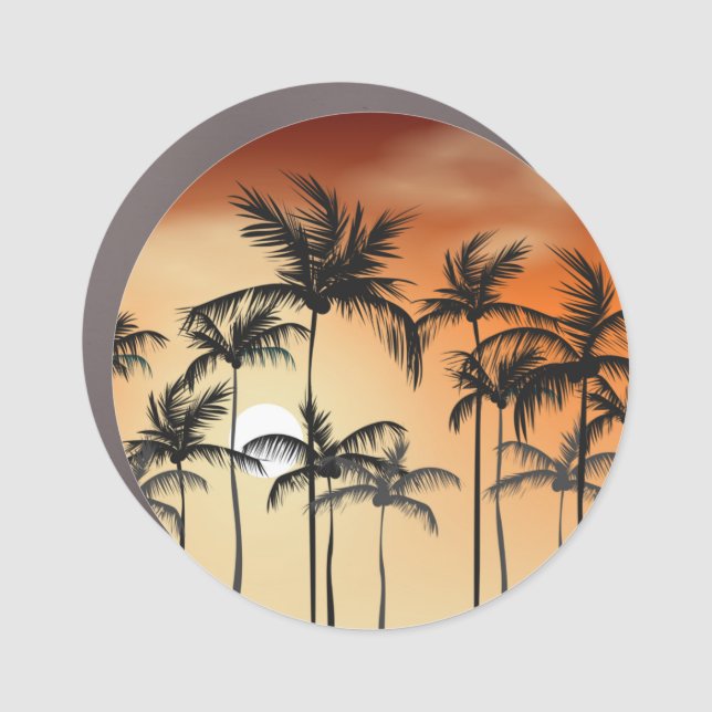 Sunset Palm Trees Beach Summer Car Magnet (Front)