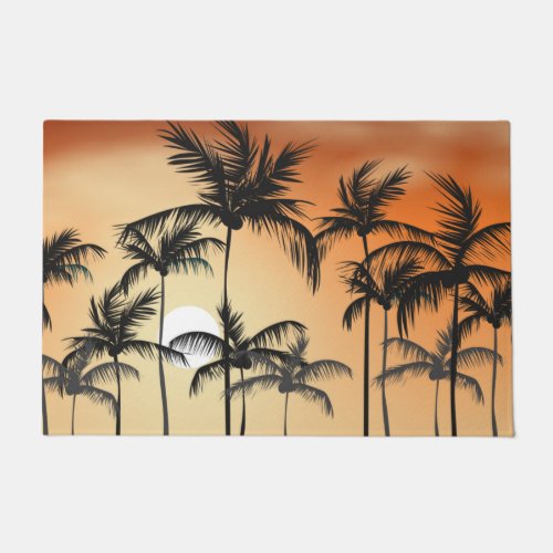 Sunset Palm Trees Beach Summer Doormat