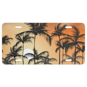 Sunset Palm Trees Beach Summer License Plate
