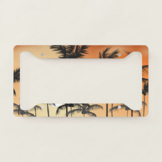 Sunset Palm Trees Beach Summer License Plate Frame