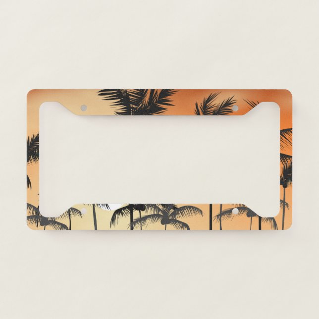Sunset Palm Trees Beach Summer License Plate Frame (Front)