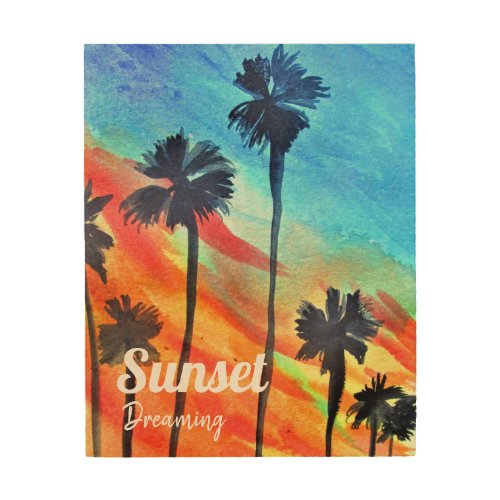 Sunset Palm trees beach surf art