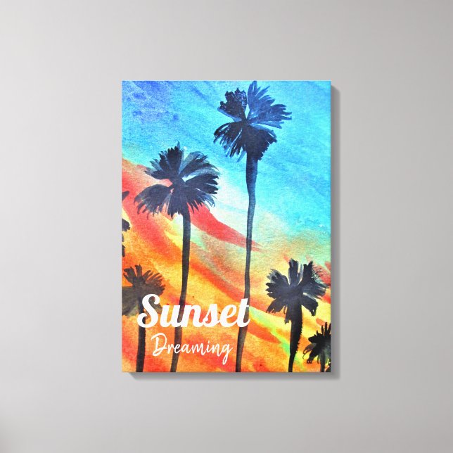 Sunset Palm trees beach surf art Canvas Print (Front)