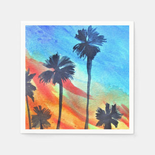 Sunset Palm trees beach surf art Napkins