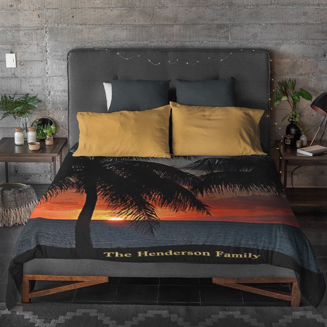 Sunset Palm Trees Beach Tropical Caribbean Custom Fleece Blanket (Creator Uploaded)