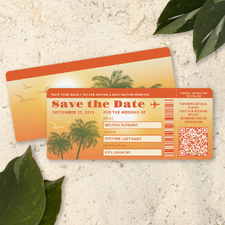 Sunset Palm Trees Faux Boarding Pass Save The Date Invitation