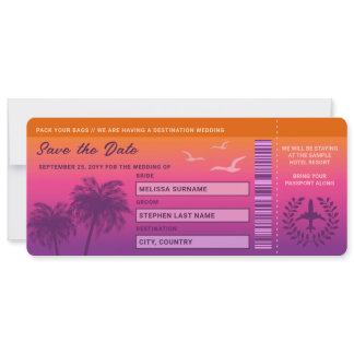 Sunset Palm Trees Faux Boarding Pass Save The Date Invitation
