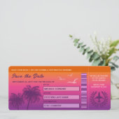 Sunset Palm Trees Faux Boarding Pass Save The Date Invitation (Standing Front)