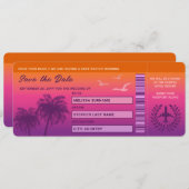 Sunset Palm Trees Faux Boarding Pass Save The Date Invitation (Front/Back)