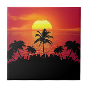 Sunset Palm Trees Silhouette-16514 Ceramic Tile