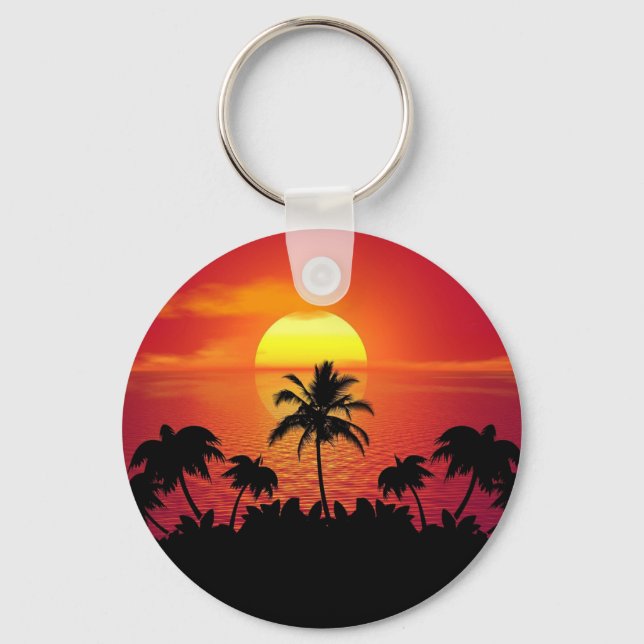 Sunset Palm Trees Silhouette-16514 Keychain (Front)