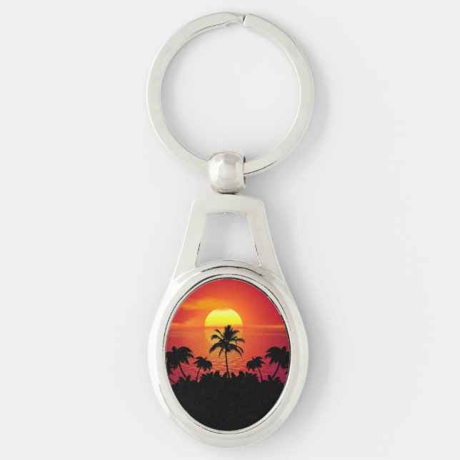 Sunset Palm Trees Silhouette-16514 Keychain (Front)