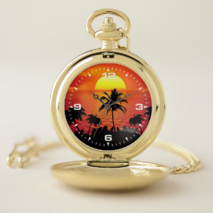 Sunset Palm Trees Silhouette-16514 Pocket Watch