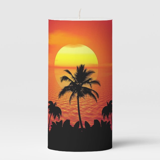 Sunset Palm Trees Silhouette-16515 Pillar Candle (Front)