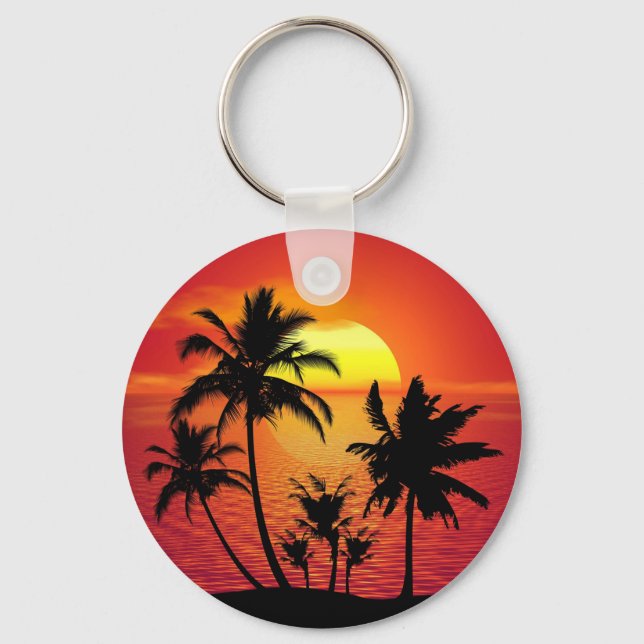 Sunset Palm Trees Silhouette Design-65143 Keychain (Front)