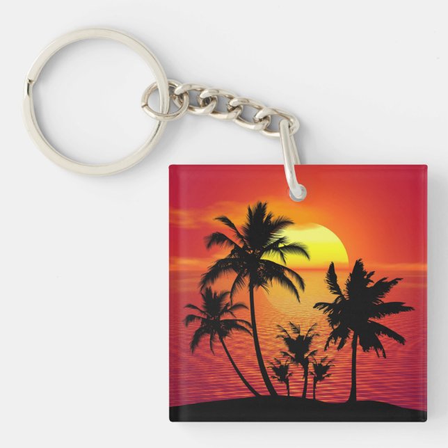 Sunset Palm Trees Silhouette Design-65143 Keychain (Front)