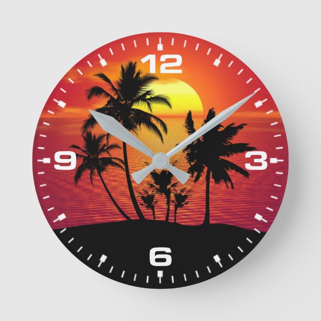 Sunset Palm Trees Silhouette Design-65143 Round Clock (Front)