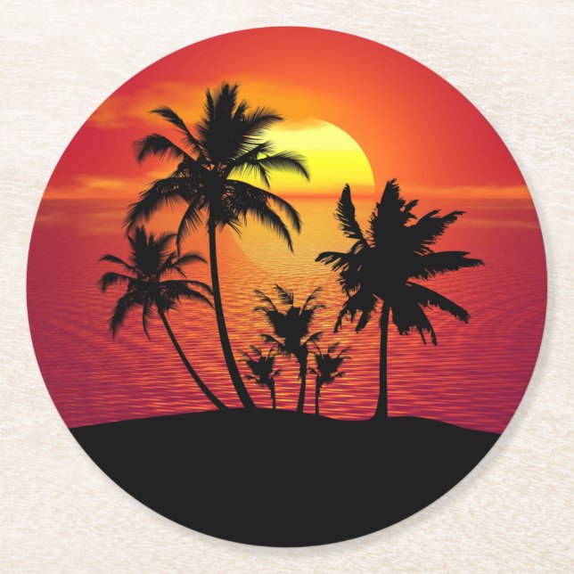 Sunset Palm Trees Silhouette Design-65143 Round Paper Coaster (Front)