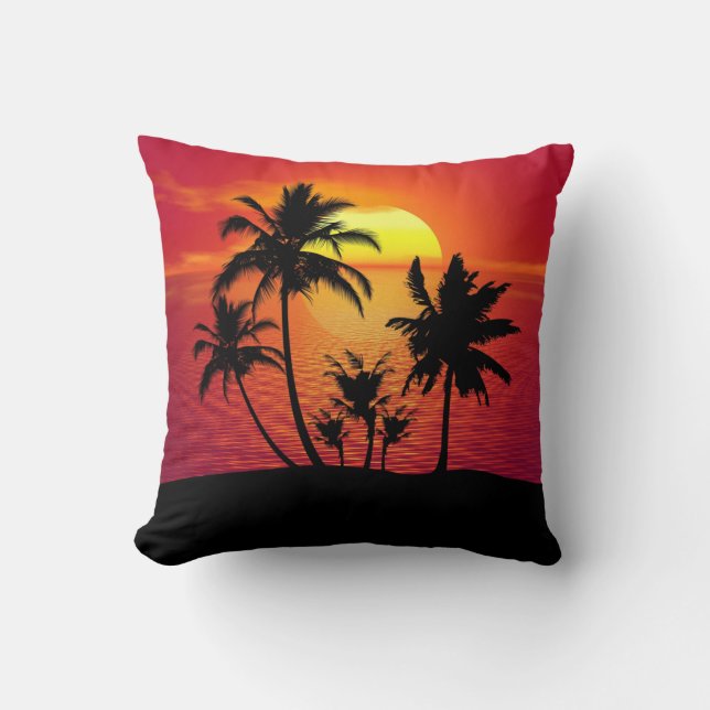 Sunset Palm Trees Silhouette Design-65143 Throw Pillow (Front)