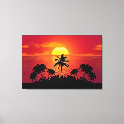 Sunset Palm Trees Silhouettes Canvas Print