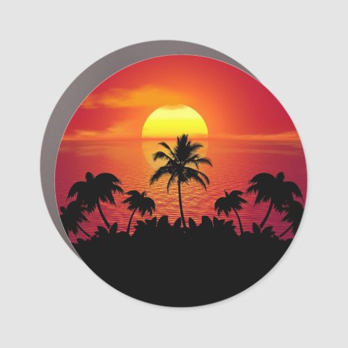 Sunset Palm Trees Silhouettes Car Magnet
