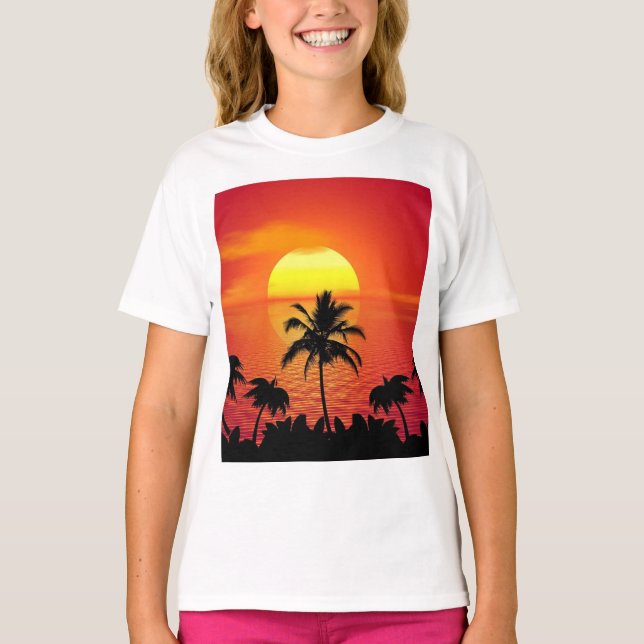 Sunset Palm Trees Silhouettes Illustration-16514 T-Shirt (Front)