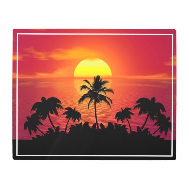 Sunset Palm Trees Silhouettes Illustration Metal Print (Front)