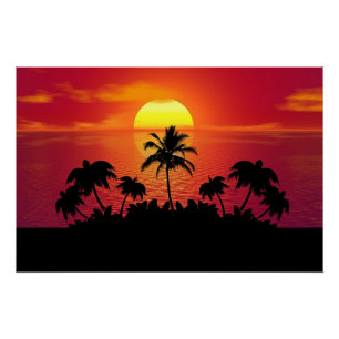 Sunset Palm Trees Silhouettes Poster