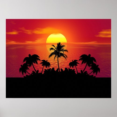 Sunset Palm Trees Silhouettes Poster