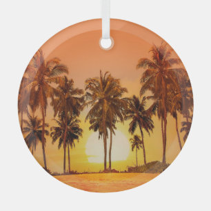 Sunset Palm Trees Sri Lanka Glass Ornament