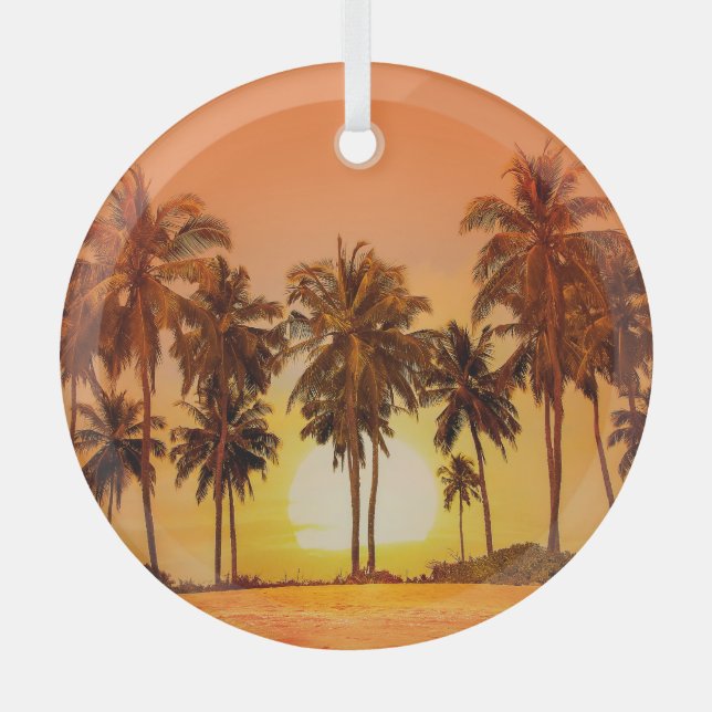 Sunset Palm Trees Sri Lanka Glass Ornament (Front)