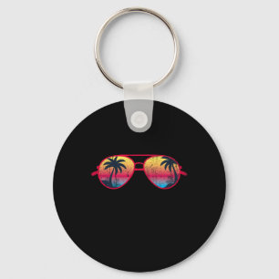 Sunset Palm Trees Sungles Beach Tropical Summer Me Keychain