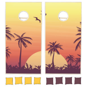Sunset Palm Trees Tropical Beach Cornhole Set