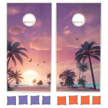 Sunset Palm Trees Tropical Beach Cornhole Set