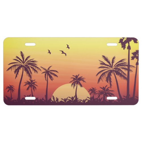 Sunset Palm Trees Tropical Beach License Plate