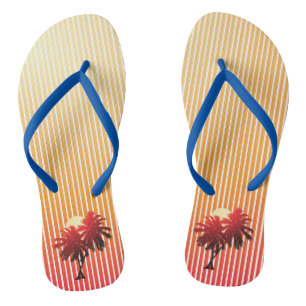 Sunset Palm Trees Tropical Vacation Flip Flops