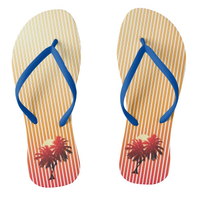 Sunset Palm Trees Tropical Vacation Flip Flops (Footbed)