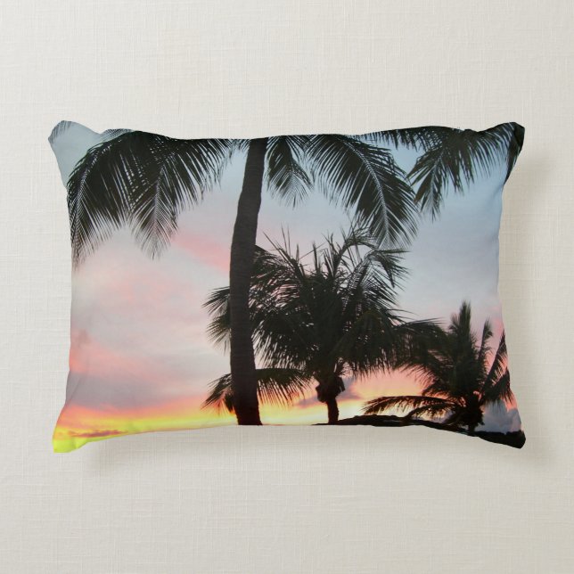 Sunset Palms Tropical Landscape Photography Accent Pillow (Front)