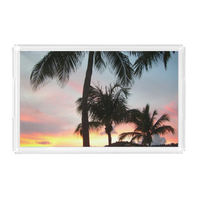 Sunset Palms Tropical Landscape Photography Acrylic Tray (Front)