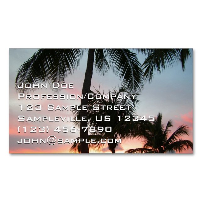 Sunset Palms Tropical Landscape Photography Business Card Magnet (Front)