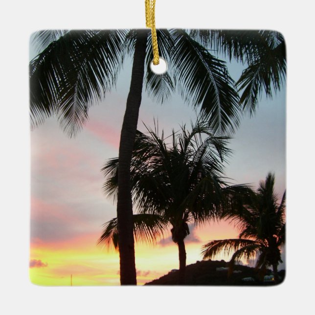 Sunset Palms Tropical Landscape Photography Ceramic Ornament (Front)